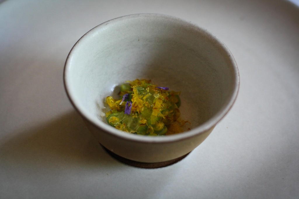 English peas with meyer lemon and cured egg yolk