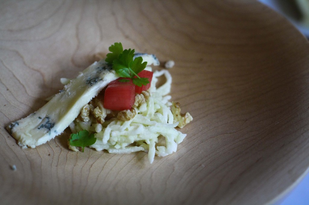 Waldorf salad with celery, rhubarb and walnuts