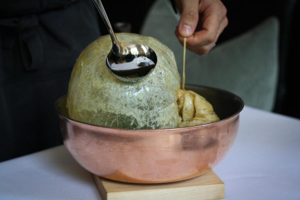 The cow's bladder that the asparagus is braised in.