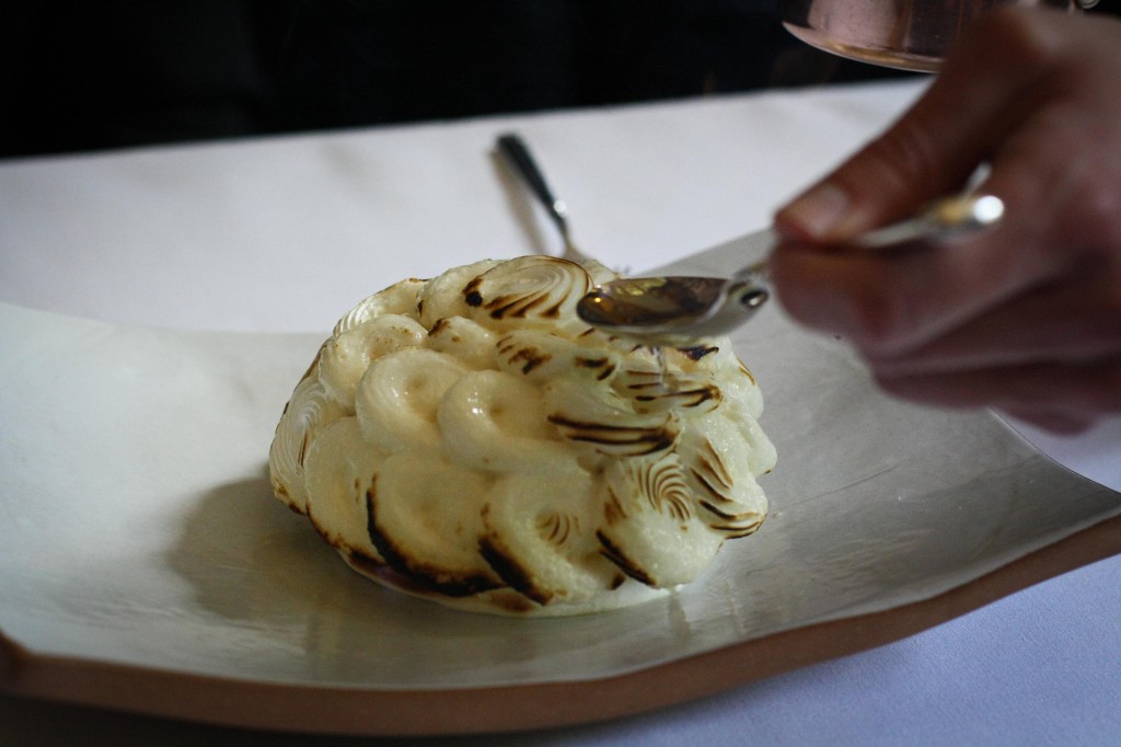 Baked Alaska, mid-burn