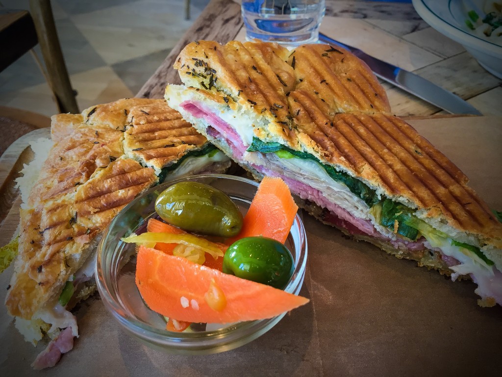 Rosemary's Club Panini (Turkey, Smoked Ham, maple bacon, escarole, provolone)