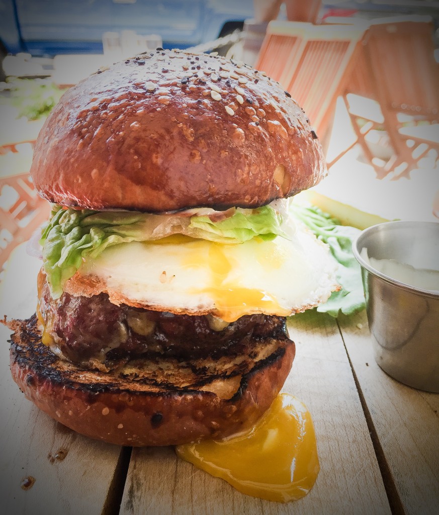 S+P dry aged Angus burger with Pennsylvania Havarti, maple bacon, a fried egg + fries $19