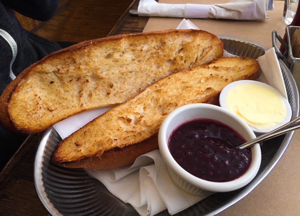 Baguette with butter and jam