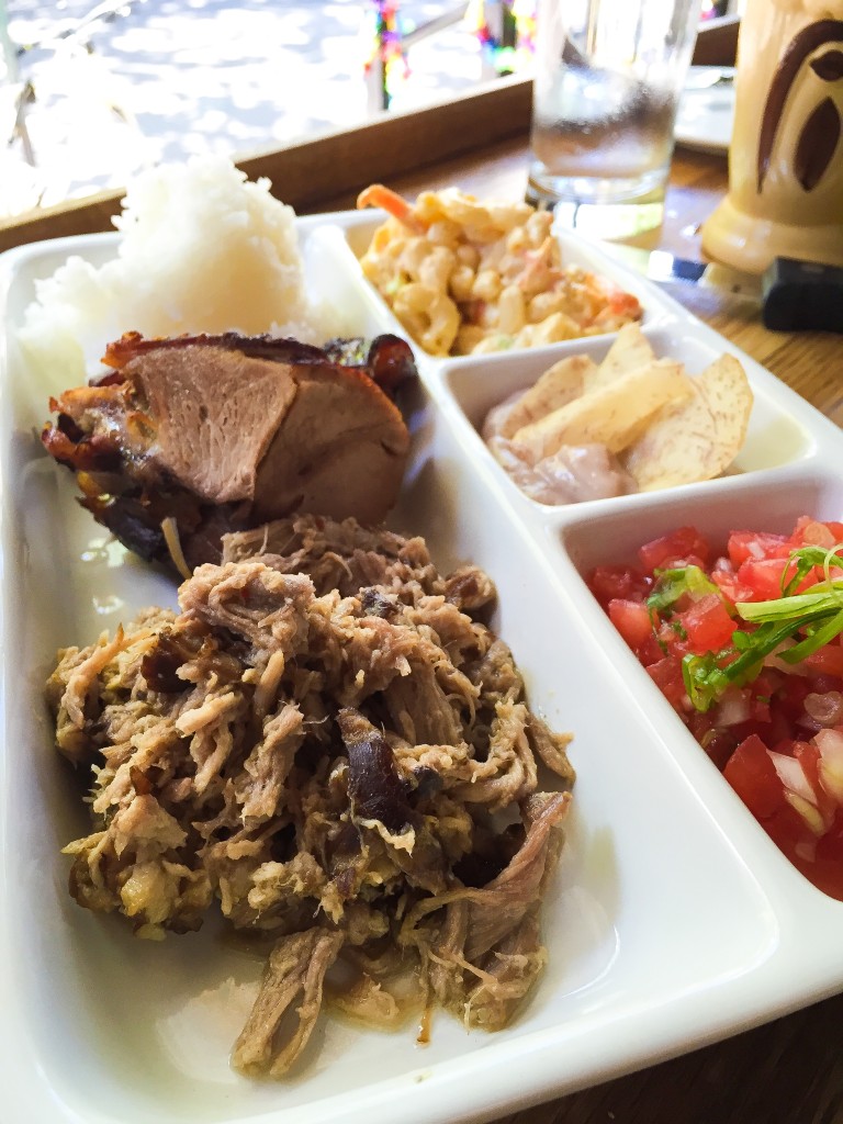 Kalua Pig, Mac Salad, Lomi Tomato