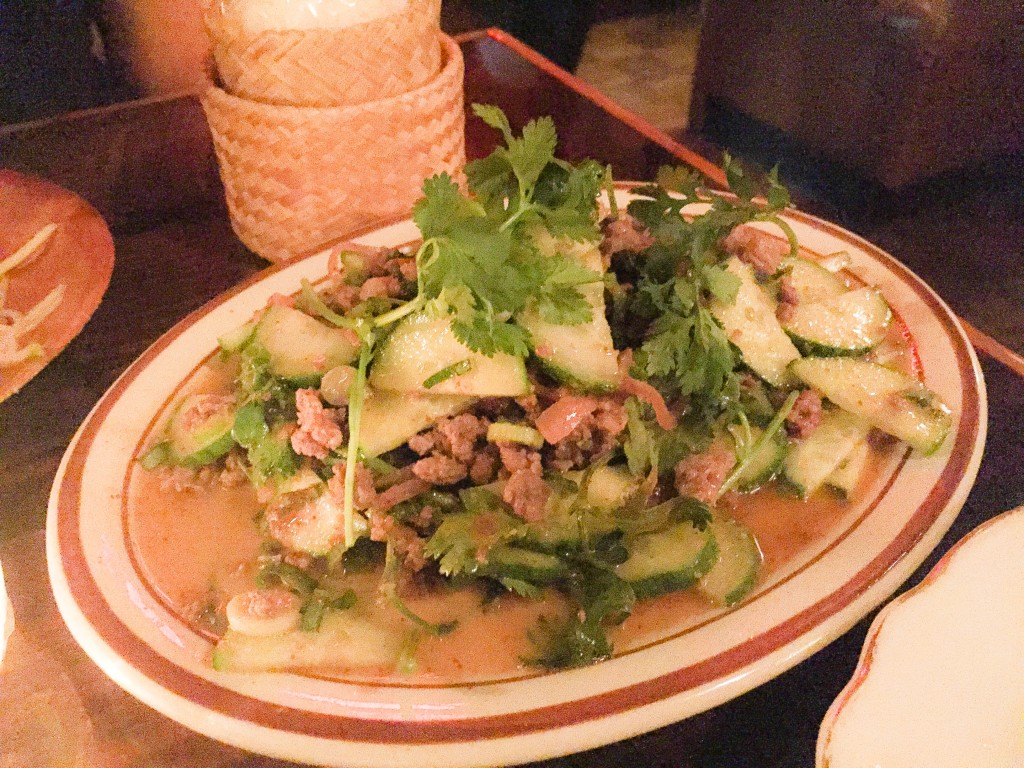 Laab Neuh Gae - Spicy Chopped Lamb Salad with mint, pickled onion, cucumber, chilies and toasted rice powder - $16