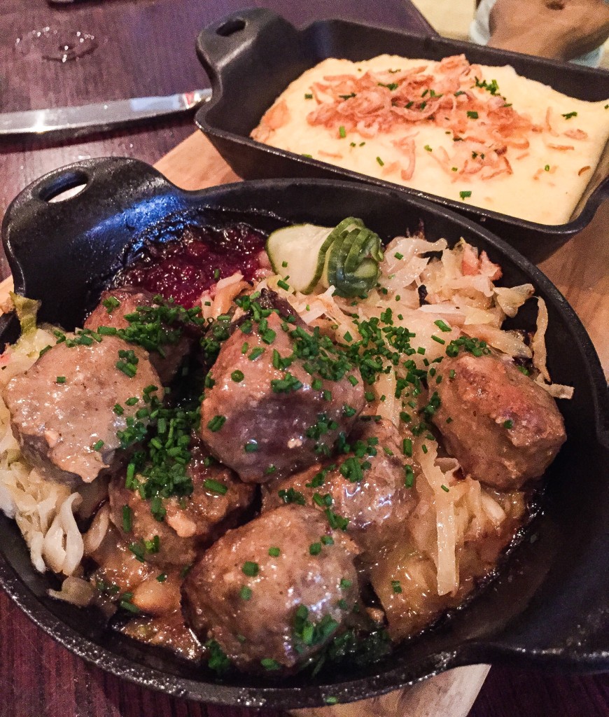 HELGA’S MEATBALLS ............................................................. $21 lingonberries, braised green cabbage, buttermilk mashed potatoes