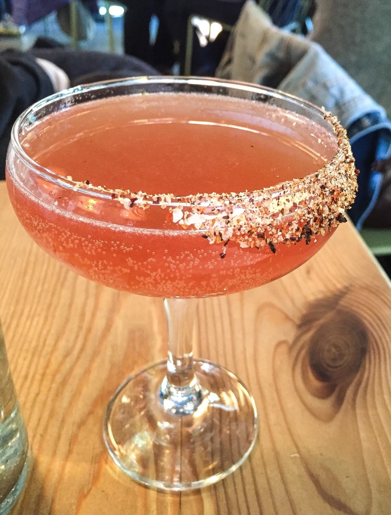 Mexican 75 -  Ancho Reyes Liqueur, Fresh Lime, Cava Rosado, Dry Curacao - $12 