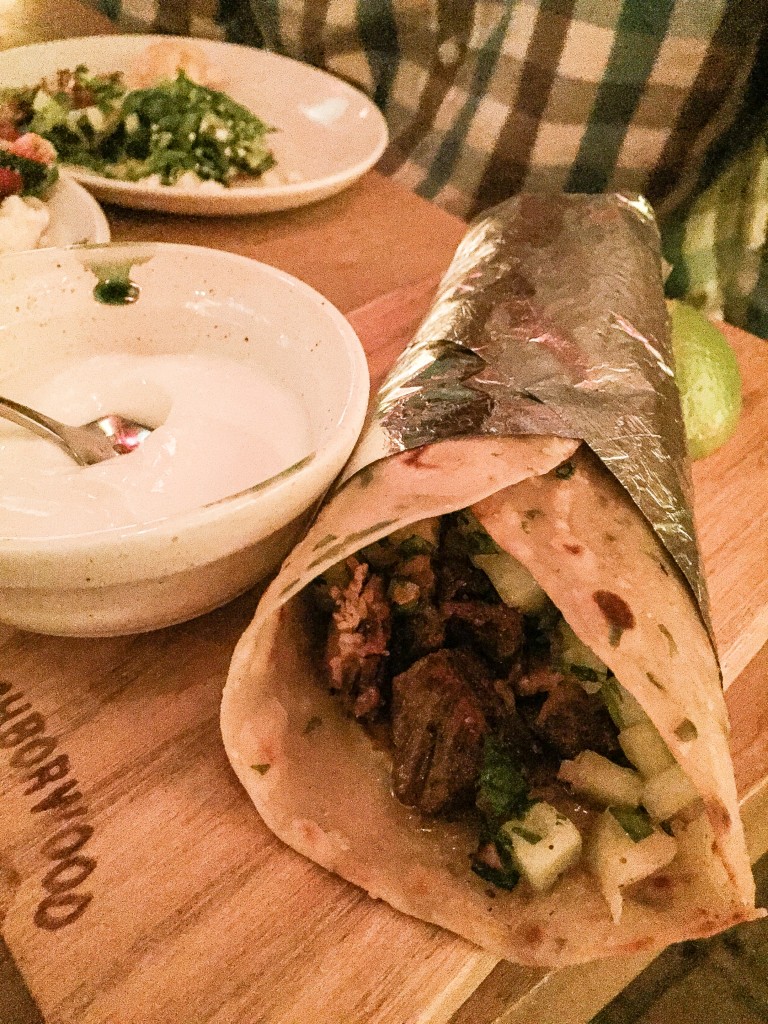 moroccan lamb on roti (1 per order) w cucumber pico de gallo & crema $13