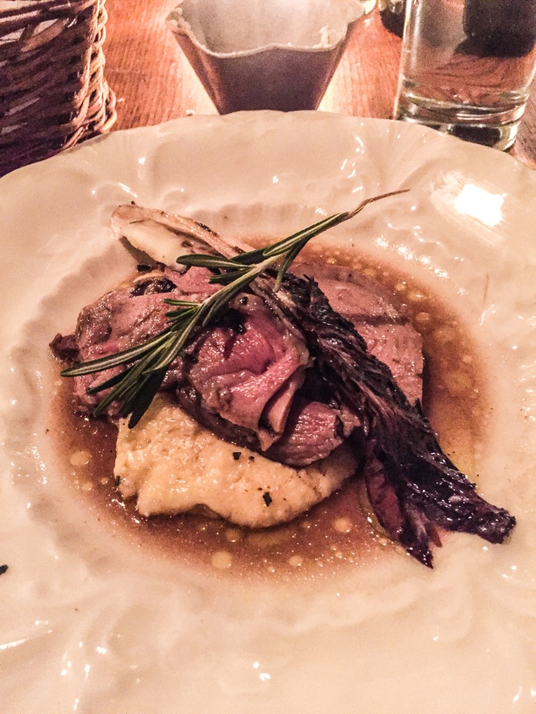 agnello con polenta  leg of lamb, grilled trevisano, polenta    29