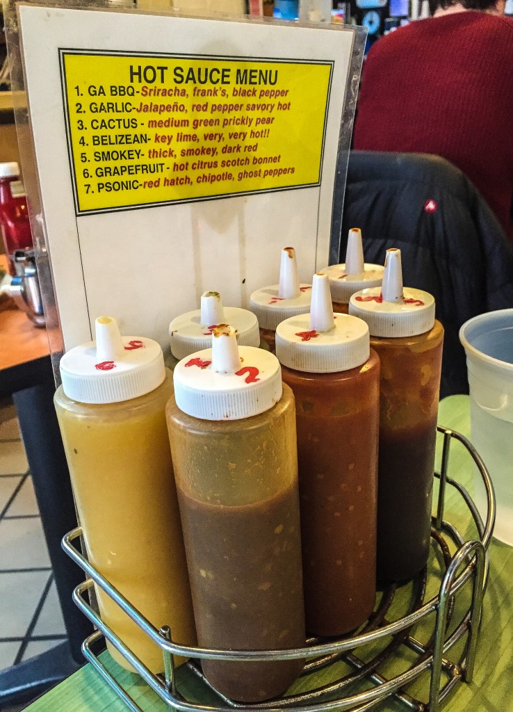 Selection of delicious hot sauces.