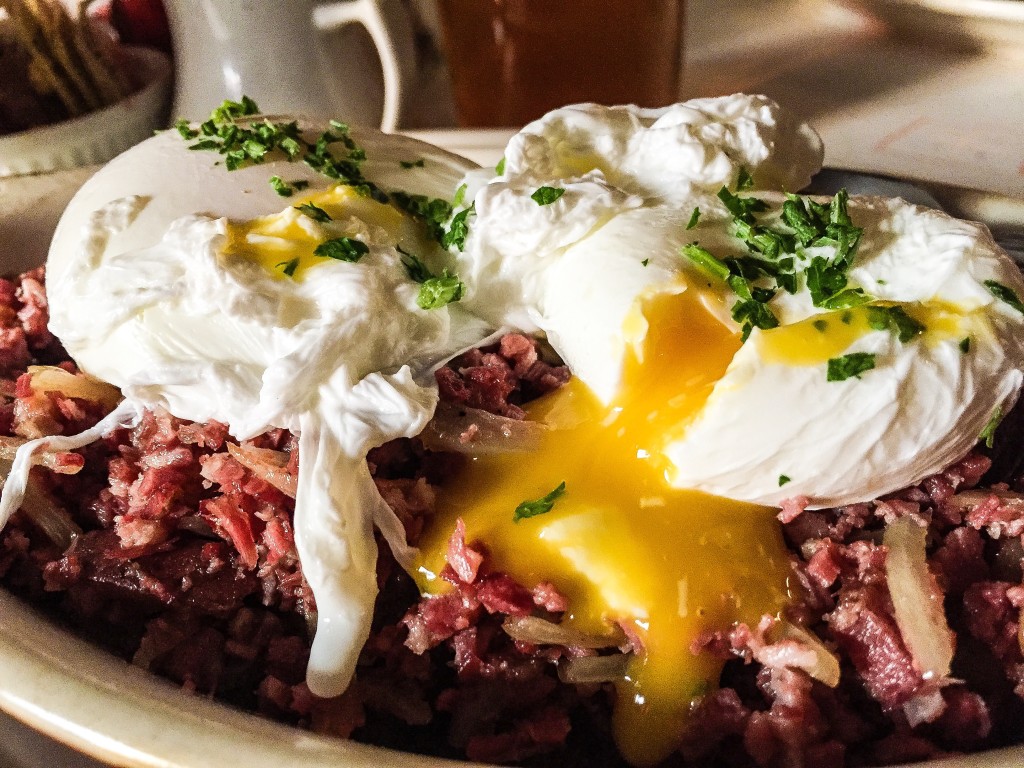 Corned Beef Hash with poached eggs