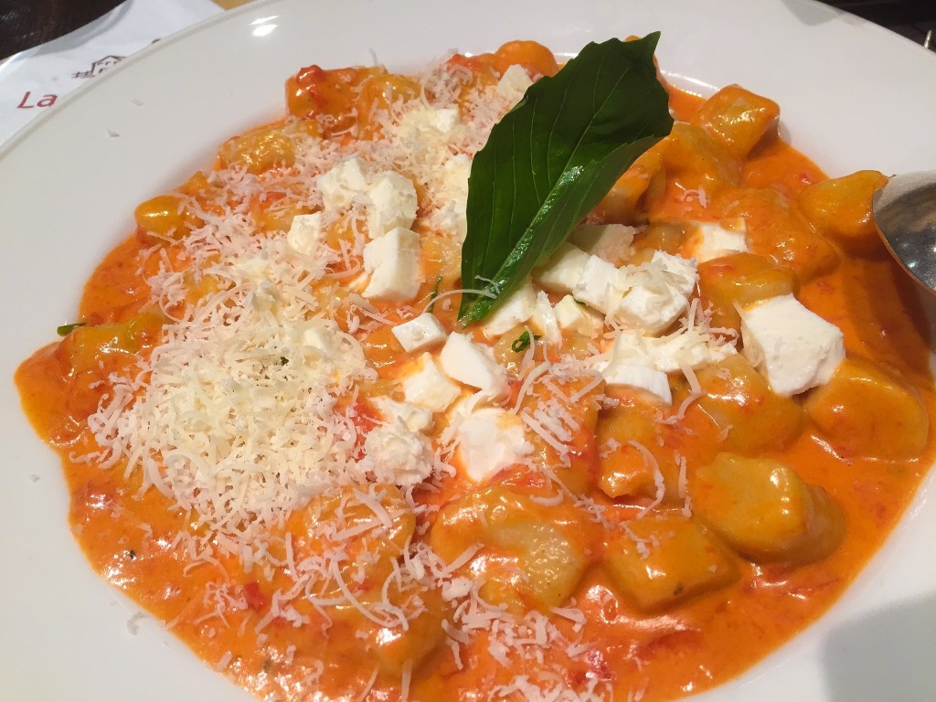 GNOCCHI ALLA SORRENTINA - 418.50  Home made potatoes gnocchi with tomato sauce, basil and fresh mozzarella