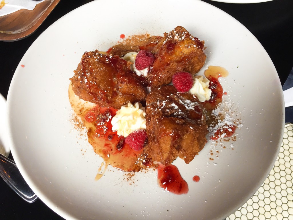 BOHEMIAN WAFFLES STUFFED AND BATTERED -  LINGONBERRY CHEESECAKE berry reduction, graham cracker crumbs, vermont maple syrup -  $14.25