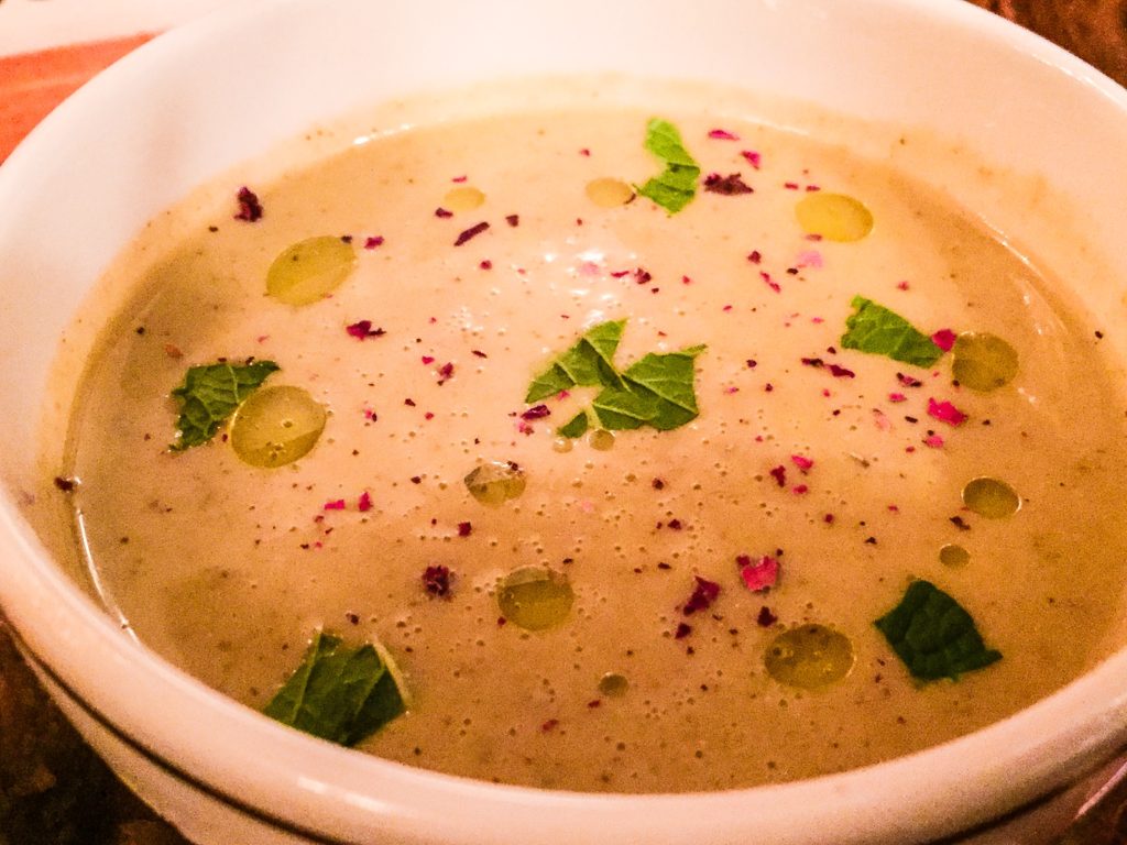 Chilled White Gazpacho - Cucumber, Grapes, Pistachio, Rose & Mint