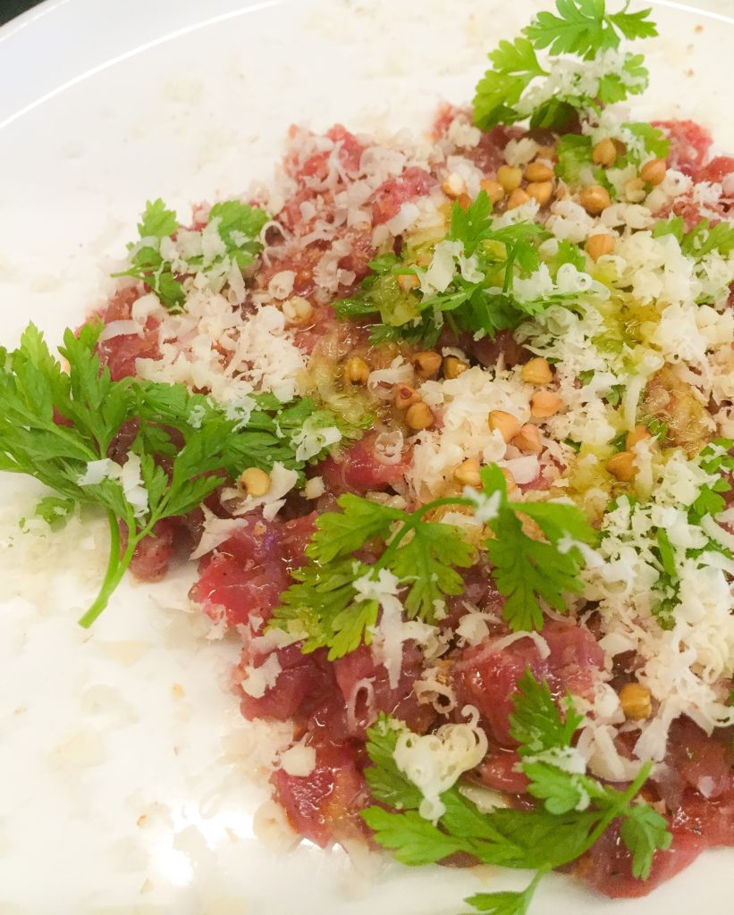 Beef tartare, smoked cheddar, brazil nut 