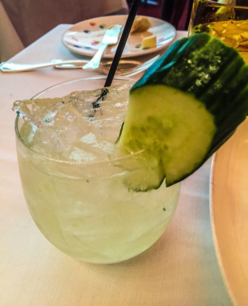 Cucumber Basil Smash Hendrick's gin, lime juice, fresh cucumber, fresh basil leaves, ginger liqueur, and a dash of elderflower syrup 