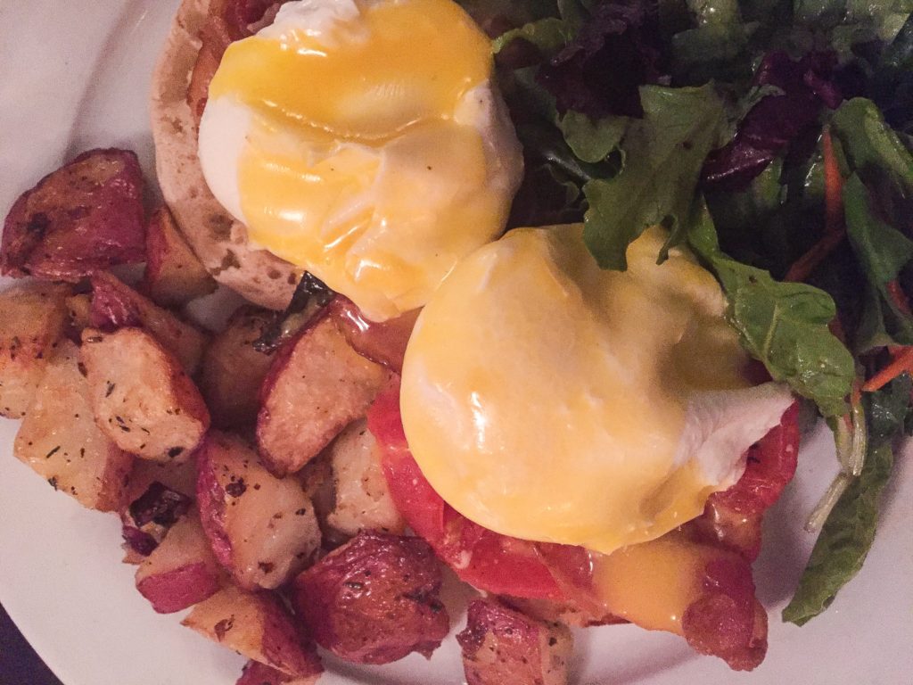 Blackstone Eggs w/ Bacon and Roasted Tomato - $17.50 (with homefries, salad, orange juice and coffee/tea)